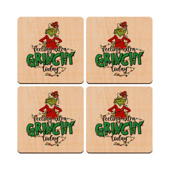 Grinch Feeling Extra Grinchy Today, ΣΕΤ x4 Σουβέρ ξύλινα τετράγωνα plywood (9cm)