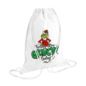 Grinch Feeling Extra Grinchy Today, Τσάντα πλάτης πουγκί GYMBAG λευκή (28x40cm)
