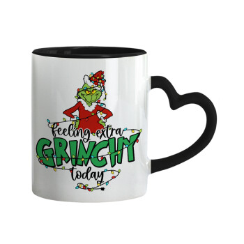 Grinch Feeling Extra Grinchy Today, Κούπα καρδιά χερούλι μαύρη, κεραμική, 330ml