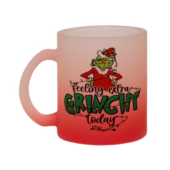 Grinch Feeling Extra Grinchy Today, Κούπα γυάλινη δίχρωμη με βάση το κόκκινο ματ, 330ml