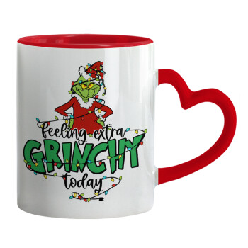 Grinch Feeling Extra Grinchy Today, Mug heart red handle, ceramic, 330ml