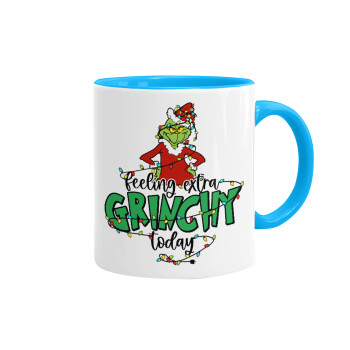 Grinch Feeling Extra Grinchy Today, Κούπα χρωματιστή γαλάζια, κεραμική, 330ml