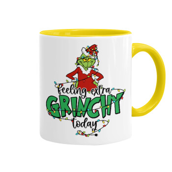 Grinch Feeling Extra Grinchy Today, Κούπα χρωματιστή κίτρινη, κεραμική, 330ml
