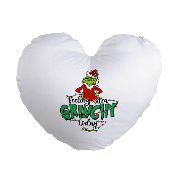 Grinch Feeling Extra Grinchy Today, Μαξιλάρι καναπέ καρδιά 40x40cm περιέχεται το  γέμισμα