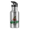 Water bottle Silver with straw, stainless steel 600ml