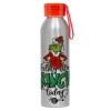 Aluminum Sports Bottle 650ml – Silver with Red Cap and Silicone Strap
