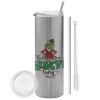 Tumbler stainless steel Silver 600ml, with metal straw & cleaning brush