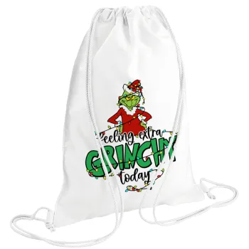 Grinch Feeling Extra Grinchy Today, Τσάντα πλάτης πουγκί GYMBAG λευκή (28x40cm)
