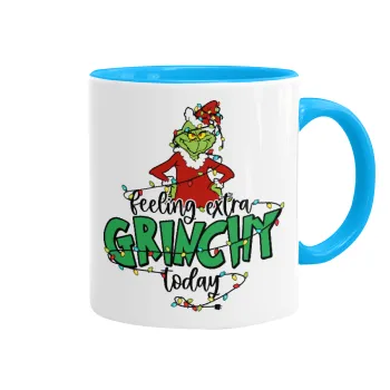 Grinch Feeling Extra Grinchy Today, Κούπα χρωματιστή γαλάζια, κεραμική, 330ml