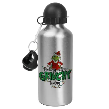 Grinch Feeling Extra Grinchy Today, Μεταλλικό παγούρι νερού, Ασημένιο, αλουμινίου 500ml