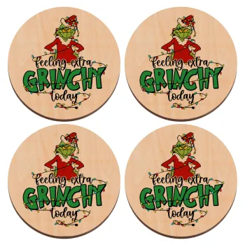 Grinch Feeling Extra Grinchy Today, ΣΕΤ x4 Σουβέρ ξύλινα στρογγυλά plywood (9cm)
