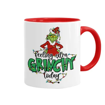 Grinch Feeling Extra Grinchy Today, Κούπα χρωματιστή κόκκινη, κεραμική, 330ml
