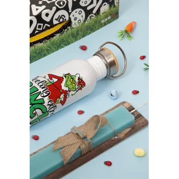 Grinch Feeling Extra Grinchy Today, Πασχαλινή Λαμπάδα με παγούρι μεταλλικό (620ml, stainless steel) & κερί αρωματικό πλακέ (30cm) (ΤΙΡΚΟΥΑΖ)