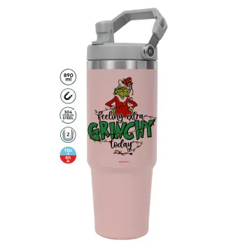 Grinch Feeling Extra Grinchy Today, ΡΟΖ χρώματος Θερμός Ανοξείδωτο 890ml (30oz) με χερούλι