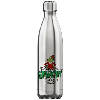 Grinch Feeling Extra Grinchy Today, Μεταλλικό παγούρι θερμός Inox (Stainless steel), διπλού τοιχώματος, 750ml
