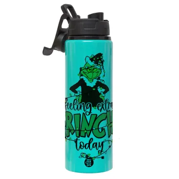 Grinch Feeling Extra Grinchy Today, Μεταλλικό παγούρι νερού με καπάκι ασφαλείας, αλουμινίου 850ml