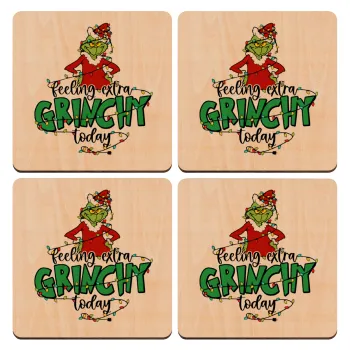 Grinch Feeling Extra Grinchy Today, ΣΕΤ x4 Σουβέρ ξύλινα τετράγωνα plywood (9cm)