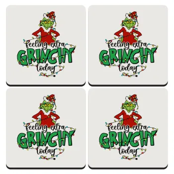 Grinch Feeling Extra Grinchy Today, ΣΕΤ 4 Σουβέρ ξύλινα τετράγωνα (9cm)