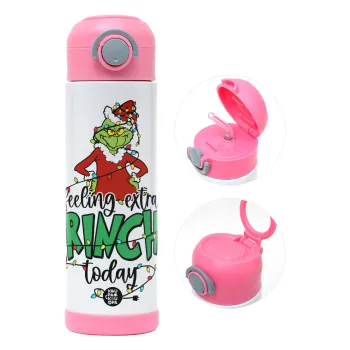 Grinch Feeling Extra Grinchy Today, Παιδικό παγούρι θερμό, ανοξείδωτο, με καλαμάκι ασφαλείας, ΡΟΖ (500ml)