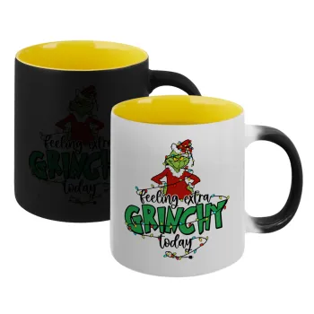 Grinch Feeling Extra Grinchy Today, Κούπα Μαγική εσωτερικό κίτρινη, κεραμική 330ml που αλλάζει χρώμα με το ζεστό ρόφημα
