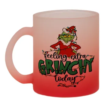 Grinch Feeling Extra Grinchy Today, Κούπα γυάλινη δίχρωμη με βάση το κόκκινο ματ, 330ml
