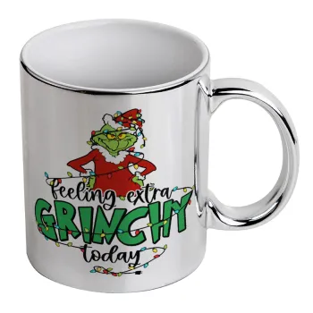 Grinch Feeling Extra Grinchy Today, Κούπα κεραμική, ασημένια καθρέπτης, 330ml