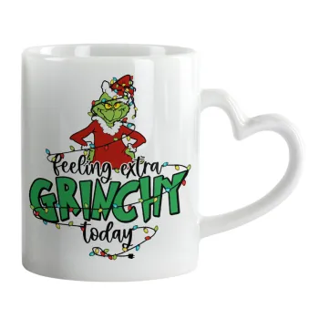 Grinch Feeling Extra Grinchy Today, Κούπα καρδιά χερούλι λευκή, κεραμική, 330ml