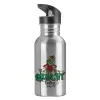 Water bottle Silver with straw, stainless steel 600ml