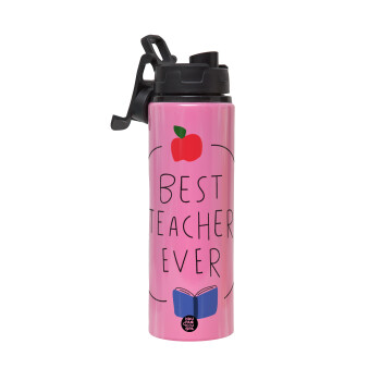 Best teacher ever, Metallic water bottle with safety lid, 850ml aluminum