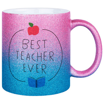 Best teacher ever, Κούπα Χρυσή/Μπλε Glitter, κεραμική, 330ml