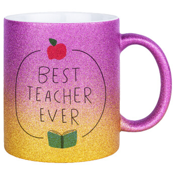 Best teacher ever, Κούπα Χρυσή/Ροζ Glitter, κεραμική, 330ml