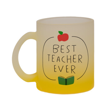Best teacher ever, Κούπα γυάλινη δίχρωμη με βάση το κίτρινο ματ, 330ml