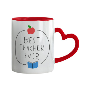 Best teacher ever, Κούπα καρδιά χερούλι κόκκινη, κεραμική, 330ml