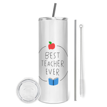 Best teacher ever, Eco friendly stainless steel tumbler 600ml, with metal straw & cleaning brush
