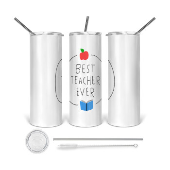 Best teacher ever, 360 Eco friendly stainless steel tumbler 600ml, with metal straw & cleaning brush