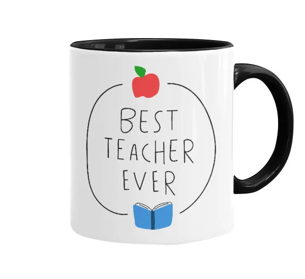Best teacher ever — Κούπα χρωματιστή μαύρη, κεραμική, 330ml