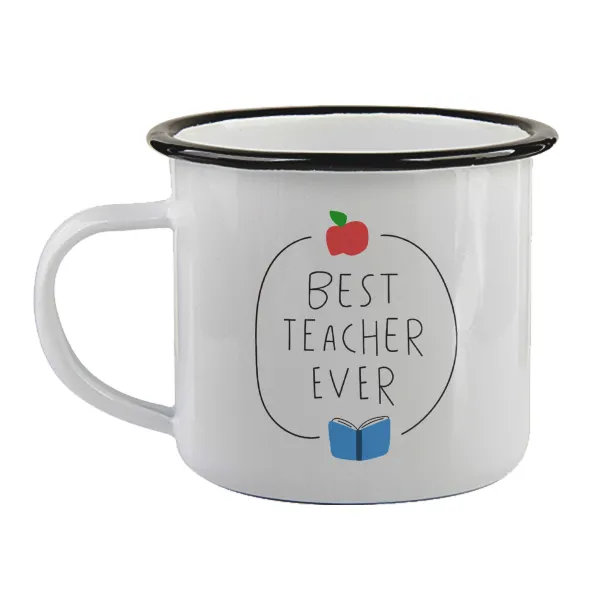 Best teacher ever — Κούπα εμαγιέ με μαύρο χείλος 360ml