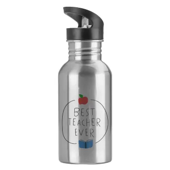 Best teacher ever, Water bottle Silver with straw, stainless steel 600ml