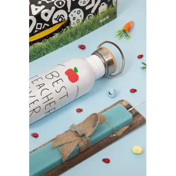 Best teacher ever, Πασχαλινή Λαμπάδα με παγούρι μεταλλικό (620ml, stainless steel) & κερί αρωματικό πλακέ (30cm) (ΤΙΡΚΟΥΑΖ)