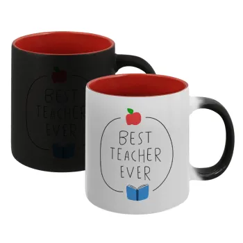 Best teacher ever, Κούπα Μαγική εσωτερικό κόκκινο, κεραμική, 330ml που αλλάζει χρώμα με το ζεστό ρόφημα