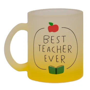 Best teacher ever, Κούπα γυάλινη δίχρωμη με βάση το κίτρινο ματ, 330ml