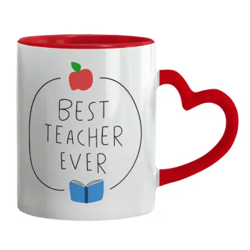 Best teacher ever, Mug heart red handle, ceramic, 330ml
