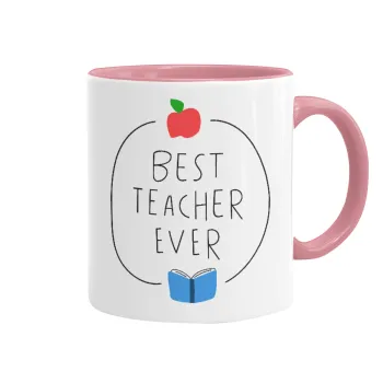 Best teacher ever, Κούπα χρωματιστή ροζ, κεραμική, 330ml