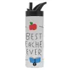 Metallic thermos bottle with straw & handle, stainless steel (Stainless steel 304), double-walled, 600ml.