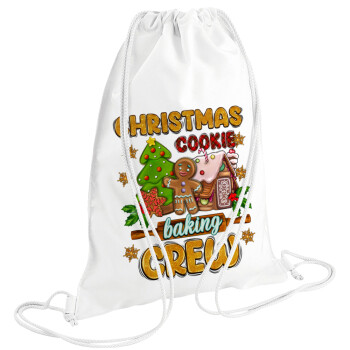 Christmas Cookie Baking Crew, Τσάντα πλάτης πουγκί GYMBAG λευκή (28x40cm)