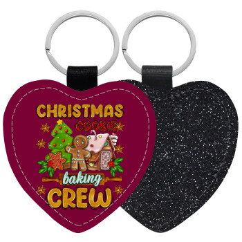 Christmas Cookie Baking Crew, Μπρελόκ PU δερμάτινο glitter καρδιά ΜΑΥΡΟ