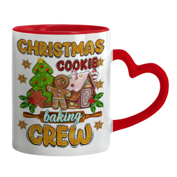 Christmas Cookie Baking Crew, Κούπα καρδιά χερούλι κόκκινη, κεραμική, 330ml