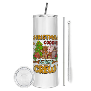 Christmas Cookie Baking Crew, Eco friendly ποτήρι θερμό (tumbler) από ανοξείδωτο ατσάλι 600ml, με μεταλλικό καλαμάκι & βούρτσα καθαρισμού