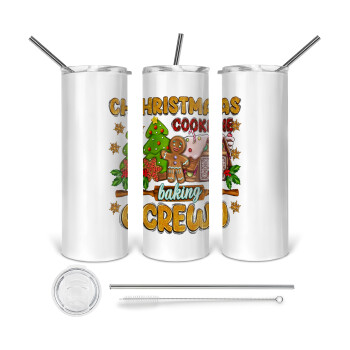 Christmas Cookie Baking Crew, 360 Eco friendly ποτήρι θερμό (tumbler) από ανοξείδωτο ατσάλι 600ml, με μεταλλικό καλαμάκι & βούρτσα καθαρισμού