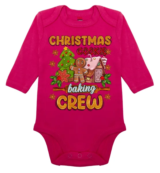 Christmas Cookie Baking Crew — Long-sleeve baby bodysuit, 0-18 months, PINK, 100% organic cotton